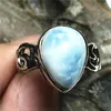 Cluster Anneaux Natural Larimar Stone Ring Jewelry For Woman Man Gift 925 Silver 14x11mm Perles Water Match Crystal réglable