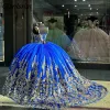 Royal Blue Off the Spalla Abito da ballo Quinceanera Abiti Gold Appliques Corset Lace Vestidos de 15 Anos