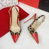 Chaussures habillées Doris Fanny Black Leopard Femmes Pointe Toe Red High Heel Slingback Pumps Sexy Stilettos Party