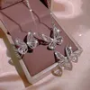 Wedding Jewelry Sets 925 Silver Luxury Butterfly Earrings Female Ring Net Red Cold Wind White Zircon Clavicle Chain Short Necklace H240426