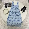 Casual Dresses Blue Printed Halter Long Dress Pressure Pleated High Waist Stretchy Women's Quality Fashion Y2k Summer