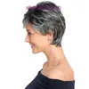 Nouvelle mode graduelle argenté gris féminin à cheveux courte perruque inclinée frange à haute température en soie