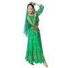 Stage Wear Women Dance Sari Belly Adult Bollywood Dress Costume Outfit Performance Clothes Chiffon Long Sleeve Top Belt Skirt