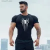 Men's T-Shirts Mens compressed shirt fitness exercise anime super spider print sports tight gym T-shirt quick drying top summer mens Q240426