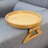 Kitchen Storage Folding Wooden Tray For Sofa Small Table Stable Portable Organization Plate Fruit Snacks Cup Holder Chair Arm Home