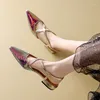 Casual Schuhe 2024 Sommer Frauen Sandalen natürliches Leder 22-24,5 cm Pailletten Stoff Cowide Schweinsleder Cross-Strap High Heel
