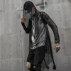 Nightclub DJ singer sexy mesh hip hop punk rock t shirt long tops with waist rope mens harajuku gothic hooded tee shirts cloak 240417