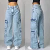 Streetwear American Washed Light Blue Baggy Jeans Men and Women Y2K High Street Fashion Retro Punk High Taille Broad broek 240425