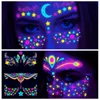 Transfert de tatouage FACE ARRÉPRÉE FLUORESCENT Autocollant tatouage Sticker Temporary Face pour Halloween Music Concert Party Night Club Makeup Tattoos 240426