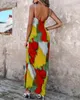 Lässige Kleider sexy elegante Abendparty -Farbblock -Dye -Print -Cami Maxi Kleider Mode 2024 Sommer