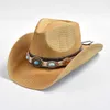 Breda randen hattar hink hattar nytt papper västerländsk cowboy hatt för män kvinnor sommar strand sol hattar cowgirl jazz hatt sombrero hombre y240425