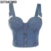 Sxthaenoo fashion sexy denim jeans women bote bustier bra bra bra party nachtclub party geschnittene obere vest plus size Ropa de mujer 240422