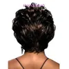 Peruk kvinnor fluffigt naturligt kort hår brunt hög temperatur silkekemisk fiberhuvudskydd rosnät