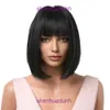 Cosplay Style Womens Wig Straight Bangs Gradiente cinza Cabelo curto Bobo Fibra sintética Bandada de cabeça