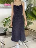 Casual Dresses Floral Print Midi Dress Women 2024 Summer Elastic midja Back Lace-Up Long Vestidos Navy Slim Boho Beach