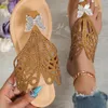 Chaussures décontractées en verre pantoufles dames 2024 Summer Fashion Bow Hingestone Designer Coupage confortable Open Toe Beach Slippers