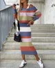 ワークドレスラングマオカジュアルプリント2ピースセット女性ファッション2つの衣装vネック長袖トップスタンクペンシルドレススーツセット
