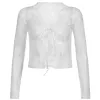 Cardigans American Sexy Lace See Through Cardigan Mujer vneck upraw top szczupły topy kobiety y2k egirl długie rękawy