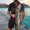 여름 남성복 트렌드 3D 프린트 빈티지 체크 폴로 셔츠 반바지 2 조각 세트 부드러운 패션 캐주얼 남자 의류 트랙 슈트 240419