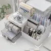 Desktop Transparent Cosmetics Storage Box Organizer com gavetas Pen Holder Stationary Rack para mesas de escritório 240415