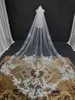 Bijoux de cheveux de mariage Real photos Veille de mariage en dentelle longue avec peigne 1 niveau 3,5 mètres voile nuptial de bord de pétonlise avec dentelle à paillettes