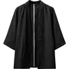 Roupas étnicas homens algodão linne cardigan japonês quimono samurai traje camisa yukata haori casual casual