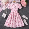 Girl's Dress Dis Girl Dress Summer New Vintage Pink Mitue Floral Retro Print Кружевое платье принцессы