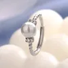 Cluster anneaux Panjbj 925 Anneau de zircon de perle de silve sterling pour femmes tisser Grace Grace Romantic Adjustable Gift Drop