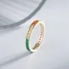 Pierścienie klastra 925 Silver Rainbow Women 3 mm Kolorowy diamentowy pierścionek Kobieta Lśniąca 5A Cyrkon Zaawansowany projekt luksusowy biżuteria Bankiet prezent