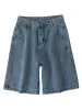 Shorts Fitaylor 2022 Nouveaux femmes d'été hautes taille bleu large jambe denim shorts décontractés streetwear solide jeans jeans bermuda shorts