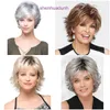 White womens anti curling wig headband short curly hair black gradient silver gray