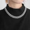 Strands Hip hop ghiacciato rini pavimentati rini da 15 mm Miami Curb Catena cubana CZ Bling Rapper Necklace Gioielli da uomo Gioielli da uomo 240424