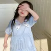 Mädchenkleider koreanische Kinderkleidung Mädchen Sommer 2024 kleine frische und süße Prinzessin Blue süße sanfte Kleidung