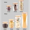 Aufbewahrung Flaschen Getreidebehälter luftdichte Glasfuttergläser Bambus Organizer Transparent Deckel Pantry Holz mit Kanistern Küche