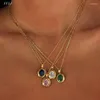 Hänghalsband ovala färgade ädelsten halsband för kvinnor rostfritt stål grönt cz rosa rödblå läcker eleganta smycken1893