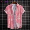 Men's Casual Shirts Pink Coconut Tree Print Mens Hawaiian Shirt Short Sleeve Quick Dry Tropical Aloha Shirt Casual Party Vacation Beach Wear Shirt 240424