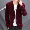 Jackets New Wine Red Men's Suit Jacket Korean Slim Personality Handsome Small Suit Corduroy Coat Fashion Single Breasted Solid Blazers