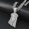 Strands Mens and Womens Hip Hop Jesus Pendant Necklace with 11mm Cuban Chain Hip Hop Ice Out Pendant Necklace Fashion Punk Jewelry Gift 240424