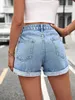 Women's Shorts 2024 New Womens High Waist Fashion Curled Edge Denim Shorts Blue Y240425