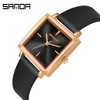 Wristwatches SANDA Women Square Sport Watches Fashion Leather Strap Analog Quartz Wristwatch Big Dial Vintage Elegant Ladies Watch Reloj