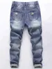 Heren jeans heren recht stretch gratis katoen casual mode denim broek gescheurd en gebleekte jeansl2404