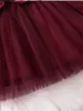 Sukienki dziewczyny 3-24 miesiące nowonarodzona dziewczynka urodziny Księżniczka Ruffle długi rękaw Tutu koronkowy czerwony sukienka maluch dziewczyna odzież mody D240425