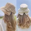 Wide Brim Hats Ladies Summer Travel Bow Sun Hat Cotton Floppy All-match Beach Cap Foldable Fisherman Women's