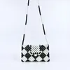 Totes Black White Checkered Beaded Single Shoulder Crossbody Bags Retro Hand Woven Casual Versatile Women's Bag Customization