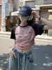 Camicie da donna primavera/estate in edizione coreana edizione contrasto Raglan Lettere Raglan Stampato Top a maniche corta a maniche corta pura