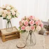 Decorative Flowers Pink Artificial Silk Wedding Decor DIY Bride Holds Bouquet Winter Vintage Peony Fake Flower Home Living Room Arrangement