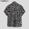 Mäns avslappnade skjortor incerun 2024 män skjorta lapel kort ärm sommar leopard tryck mode mens hawaiian skjortor streetwear casual camisas s-5xl 240424