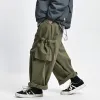 Byxor multi ficklastbyxor herr arbete byxor safari stil casual bred ben byxor män solida färg baggy byxor