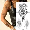 Tatouage Transfert Black Flower Tattoo Sketch Tattoo Autocollant Rose Blossom Tatouage Temporaire imperméable Faux tatouage pour femme Art Tatoo Sticker 240426