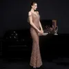 Runway Dresses YIDINGZS Women 2022 New Off Shoulder Party Bodycon Maxi Dress Elegant V Neck Gold Sequin Evening Dress 18580 Y240426